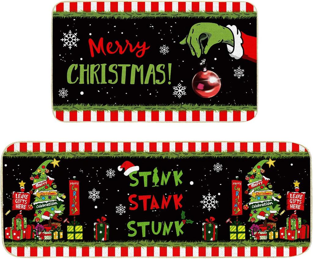 Vikama 1/2Pcs Christmas Kitchen Floor Mat Festive Atmosphere Home Decor Indoor Outdoor Area Carpet Entry Welcome Doormat