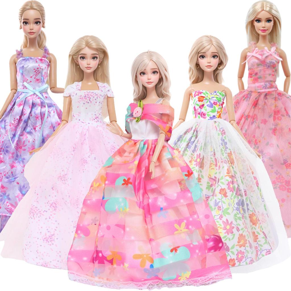 5 Pcs 11.5'' Doll Dress Spring Floral Flower Gown Wedding Lace Pink White Clothes 30cm Girl Doll Accessories Toy Gift