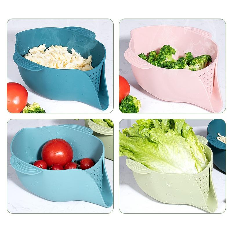 1PC-Plastic Colander Rice Bowl Drain Basket Fruit Bowl Washing Drain Basket with Handle Washing Basket Home Kitchen Organizer