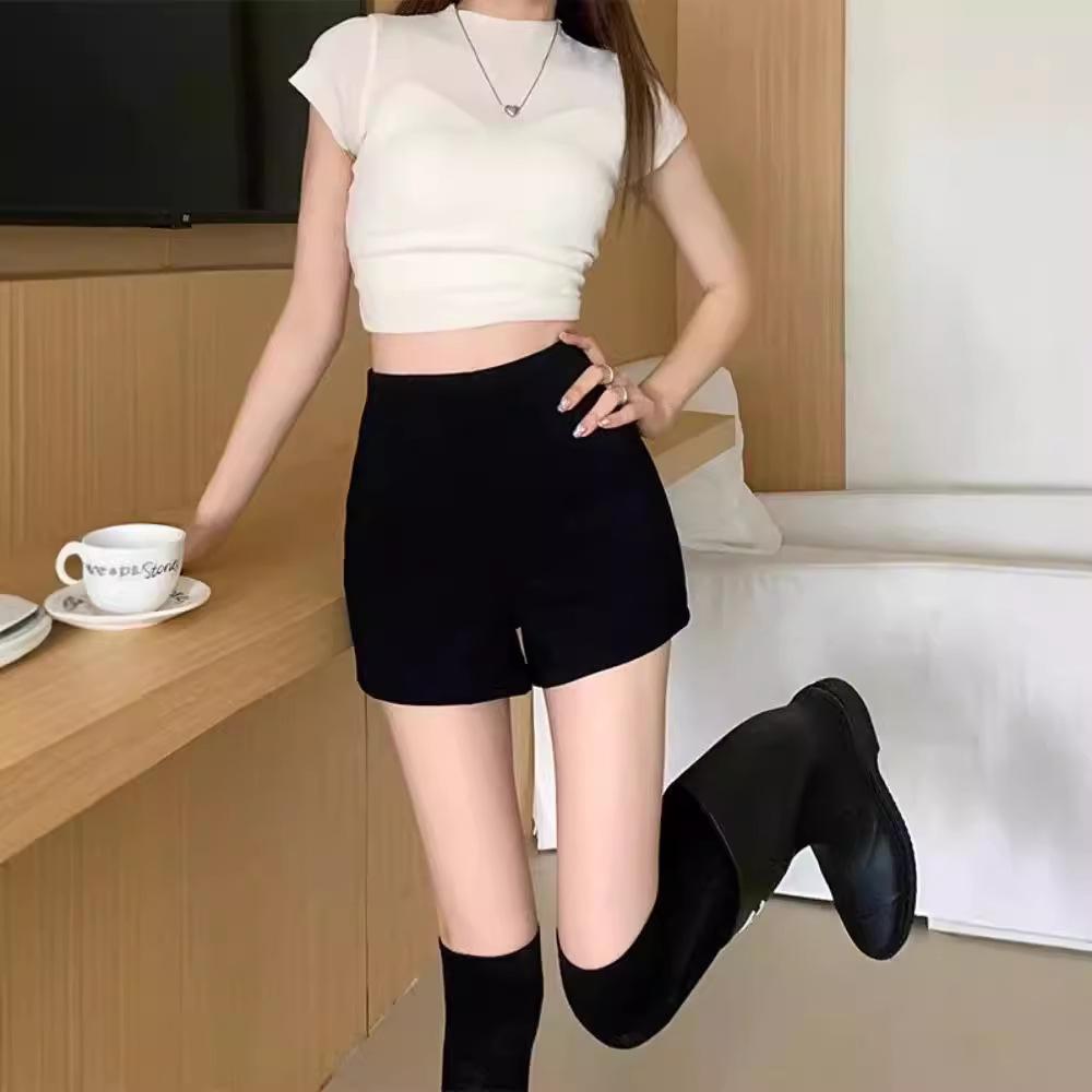 Women's High Waist Slim Fit Black Summer Shorts