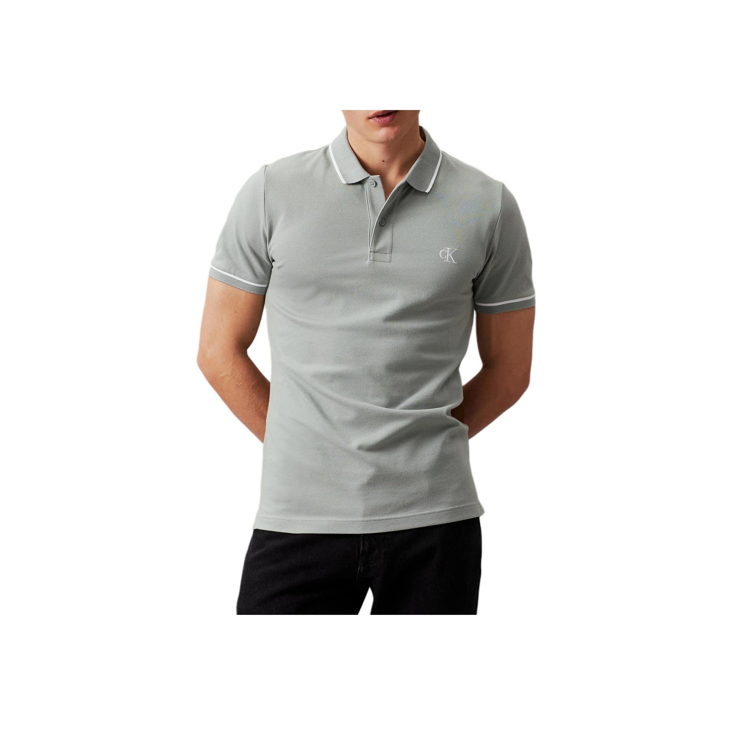 

Calvin Klein Soft Stretch Slim Fit Washable Short Sleeve Polo Shirt Men tops Slate-Gray J30J315603-PFF S