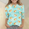 Kinder Tierdruck Rundhals Dreiviertelarm Lässiges T-Shirt Weicher Stoff Bequeme Passform Leichtes Design