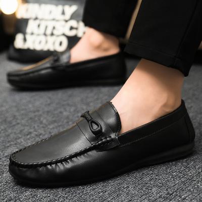 Spring and Summer Men's Shoes Low-top Doudou Shoes Versatile Casual Shoes Breathable Leather Shoes Black Work Shoes One Pedal