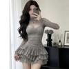 Night Main Store Dress Light Luxury Mesh Splicing Long Sleeve High Sense Cake Dress Skinny Small Sexy Skirt