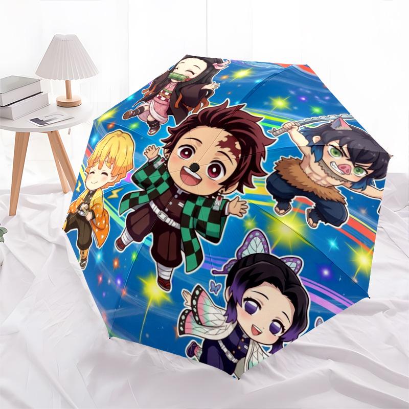 1PC Automatic Folding Umbrella Demon Slayer Tanjiro Pattern 8 Ribs Portable Foldable Travel Umbrella Christmas Birthday Gift