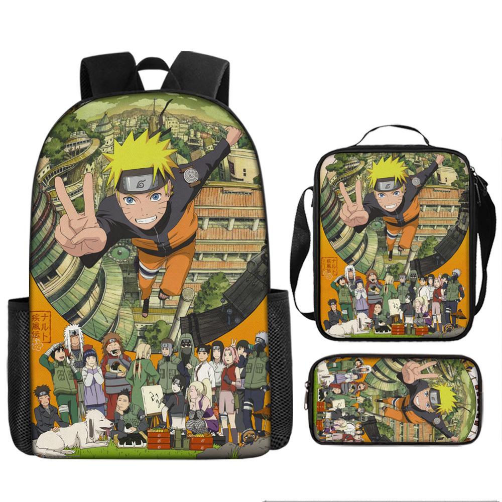 Primary school students' new Naruto cartoon schoolbag three-piece backpack large-capacity backpack