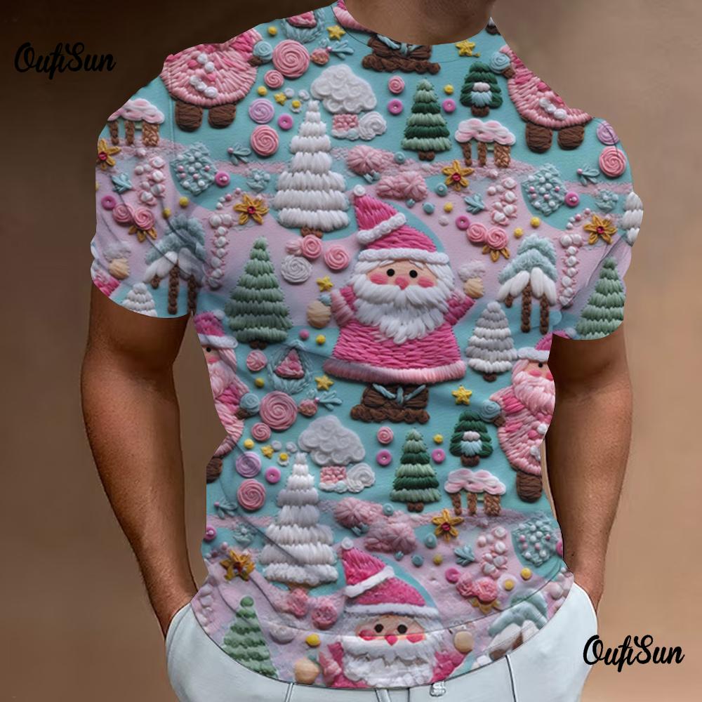 

Футболка для мужчин с рождественским принтом, свободная, оверсайз, повседневная, с короткими рукавами, уличный дизайнерский трикотаж премиум-класса S