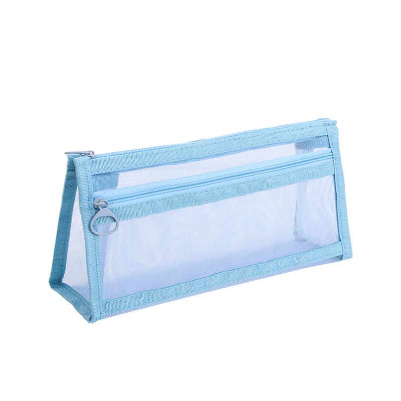 Morandi Transparent Mesh Double-Layer Pencil Bag: Large Capacity, Zipper, Perfect for Students