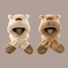 Soft Plush Capybara Hooded Scarf Set Cute Plush Hat Scarf Set Winter Integrated Cap Scarf  Outdoor