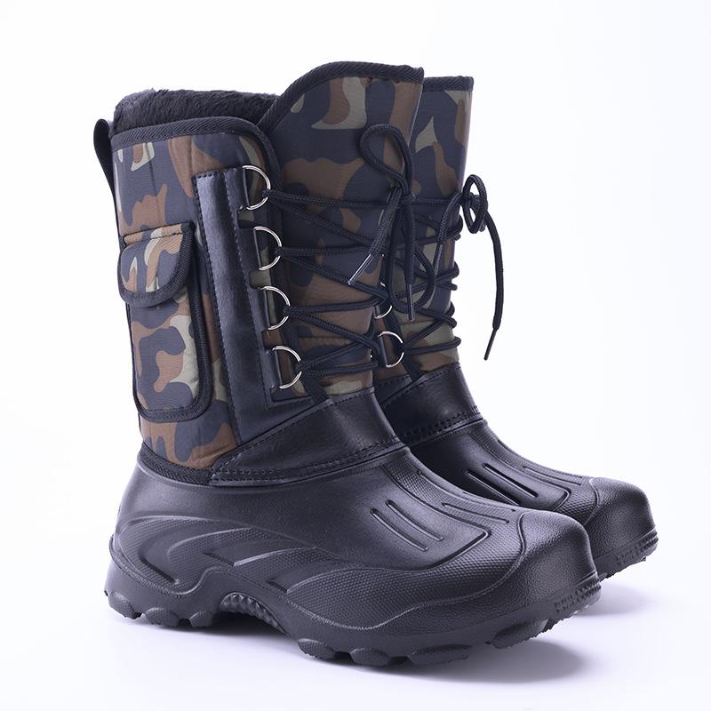 Men Outdoor Waterproof Snow Boots Winter Plush Protection Boots Fishing Boots Rain Shoes 40-46