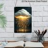 2D Flat Golden Rain Cloud Metal Sign - Magical Fantasy Wall Decor Durable Aluminum Material Modern Living Room Wall, Bedroom Accent Decor, Art