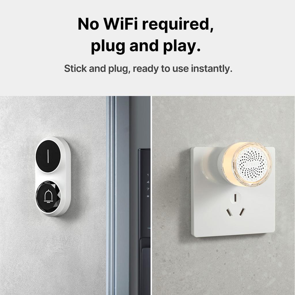 Wireless Doorbell Adjustable Volume 26 Different Ringtones LED Flash Multiple Bell IP64 Waterproof for Home Classroom