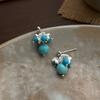 Ethnic Turquoise Round Beads Ear Stud Piercing Earrings For Women Bohemia Fashion New Jewelry Friend Gift Party Daily
