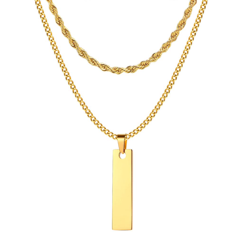 Vnox Gestapelde 2-delige Heren Kettingen, Geometrische Staaf Hanger met Doosketting Cubaanse Ketting Touwketting Kettingen, Klassieke Choker