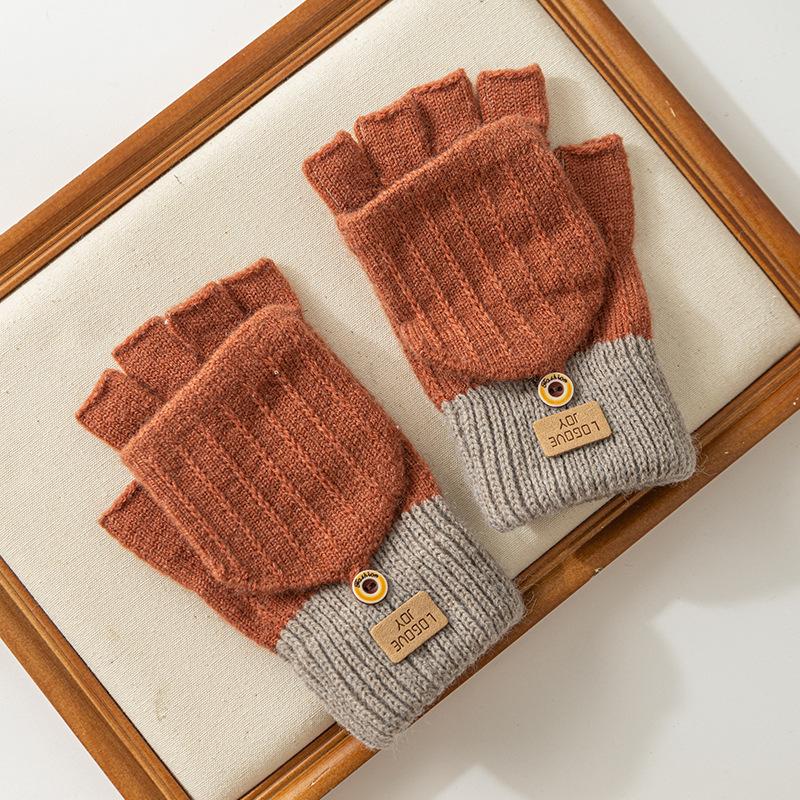 Warm Gloves Female Autumn and Winter Riding Cute Winter Student Five-finger Knitting Winter Can Be Divided