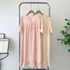 Nightdress Women's Summer Thin Tencel Cotton Nightdress Short Sleeve Cute Lace Large-Sized Skirt Real Silk Cotton Dress Fancy