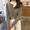 Cardigan lavorato a maglia tinta unita per donna, coreano, monopetto, a maniche lunghe, con scollo rotondo, coordinato, cardigan da donna