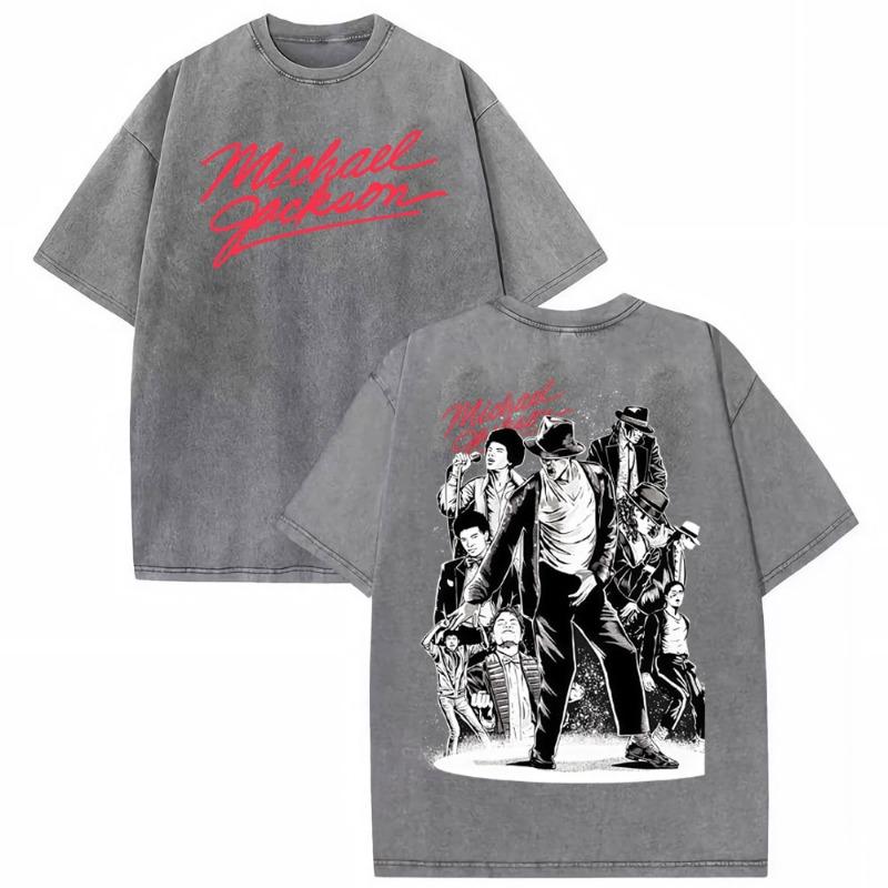 King of Pop Michael Jackson Bad World Tour T Shirts Women Casual Loose Oversized T-shirts Hip Hop 90s Vintage Washed T-shirt