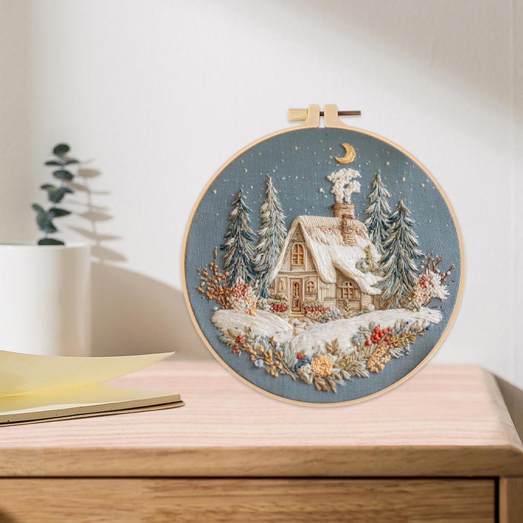 DIY Christmas Snow House Embroidery Kit Christmas Theme Pattern Embroidery Kit Winter Holiday Decoration Crafting Accessories