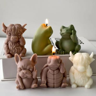 DIY Cartoon Yak Turtle Aroma Candle Mold 3D Cute Animal Puppy Frog Plaster Decoration Silicone Molds Candle Making Supplies
