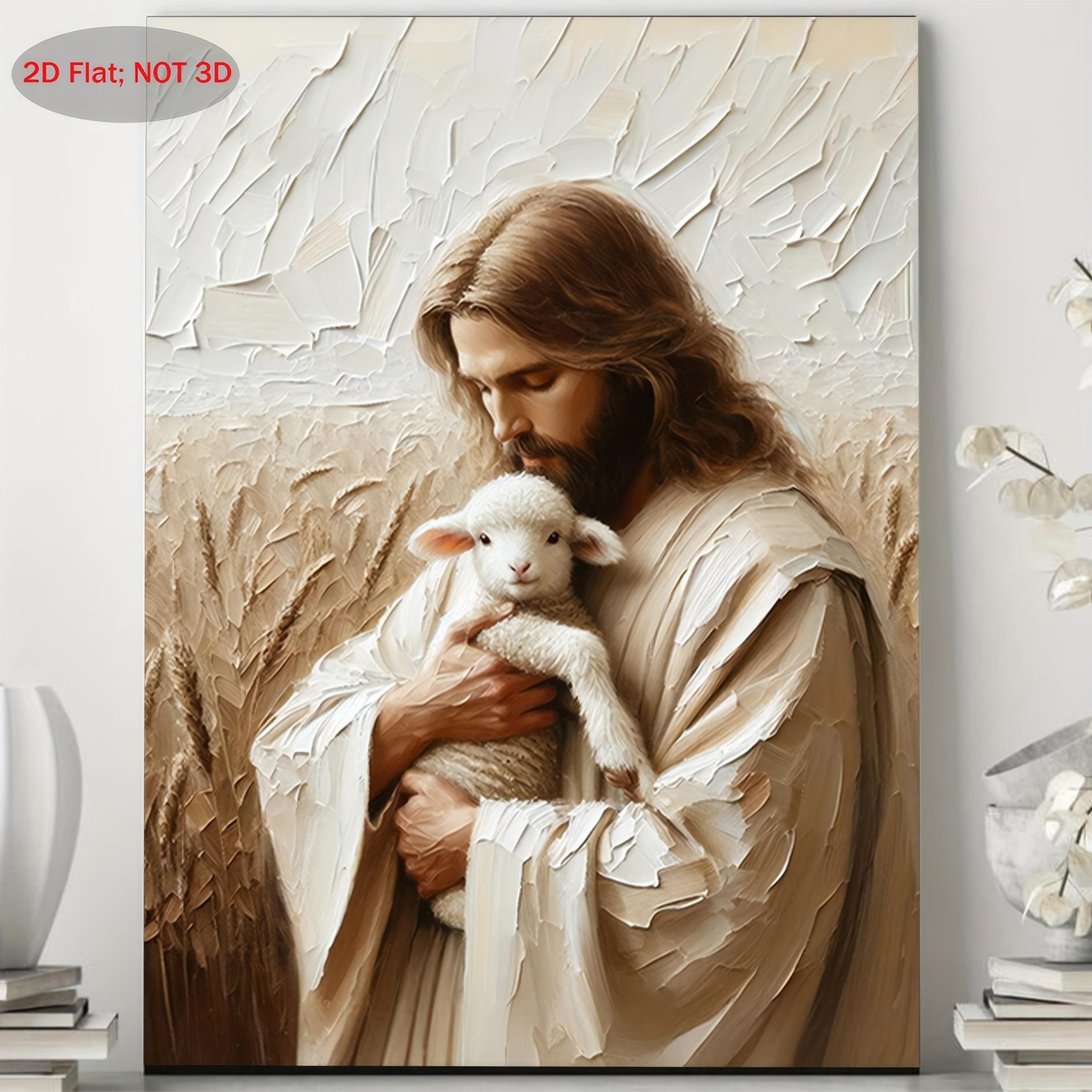 

Jesus and Baby Lamb Canvas Painting - Vintage Christian Wall Art Suitable for Bedroom, Living Room 20x30cm