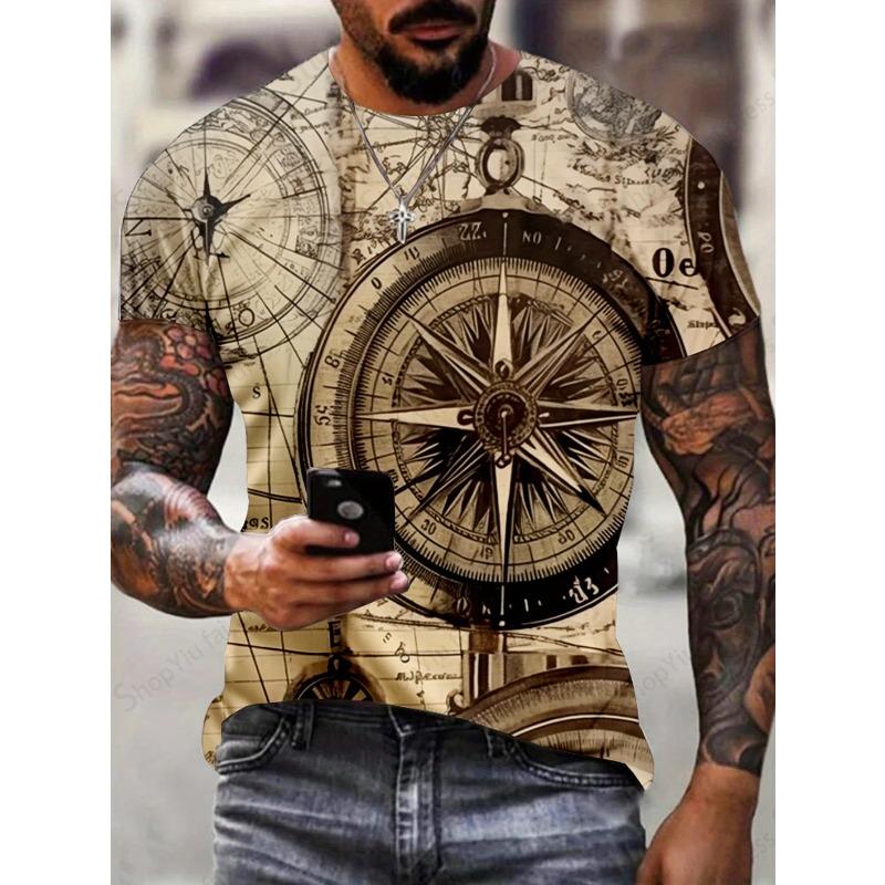 Men's T-Shirt 3D Vintage Compass Pattern 3D Print T-Shirts Men Women Fashion T Shirt Hip Hop Tops Tees Outdoors Clothes Male