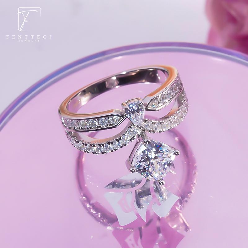 FENTTECI 925 стерлингового серебра платиновое покрытие муассанит корона кольцо микро — фото 6