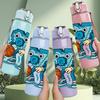 1PC Basketball Blue Character Cartoon Print 750ml Color Plastic Sports Water Bottle Leakproof Flip Straw Lid Suitable for Sports Office Home Use