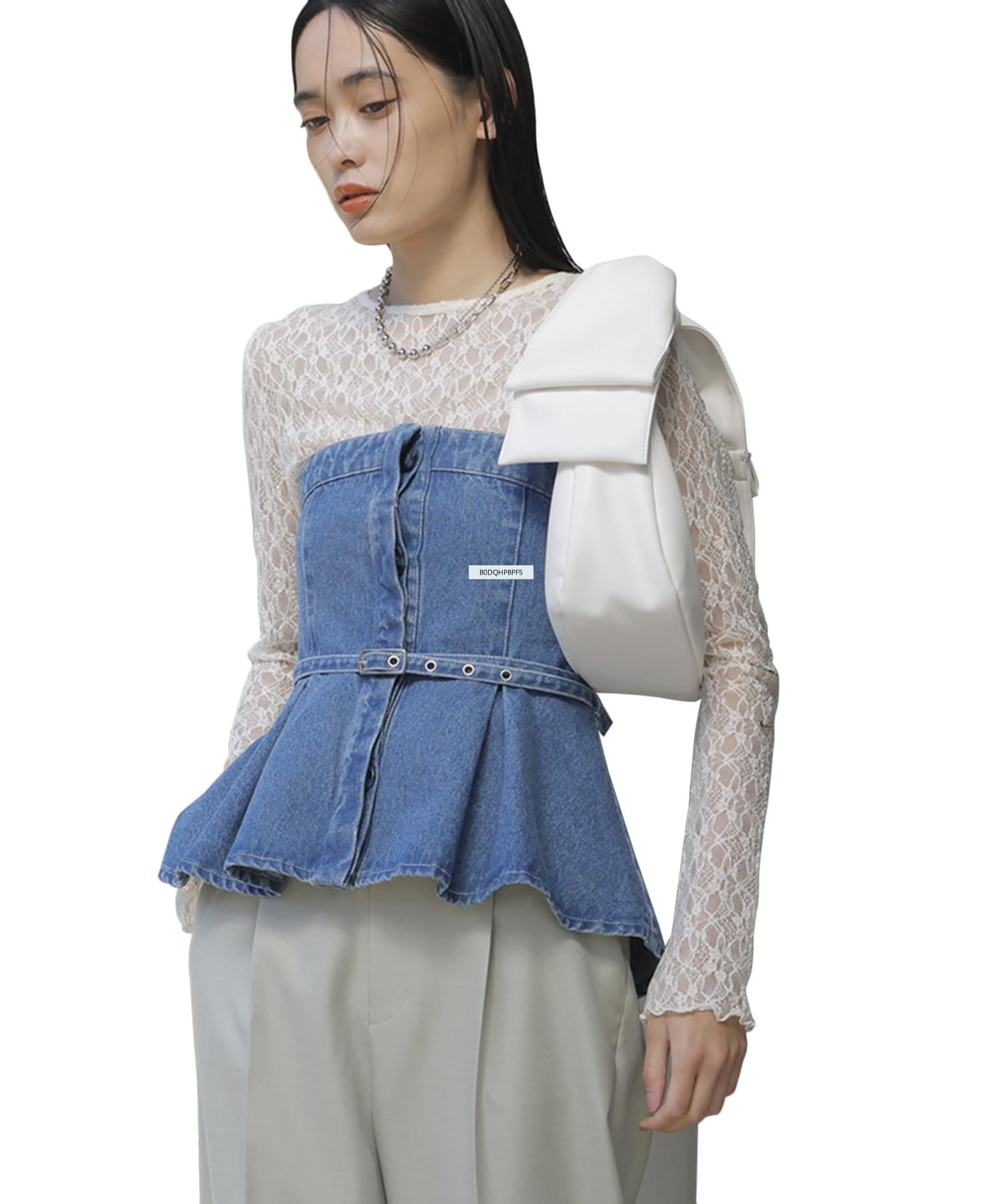 

Моющийся джинсовый бюстье с расклешенными бретелями, синий [BIS], женский, (44)