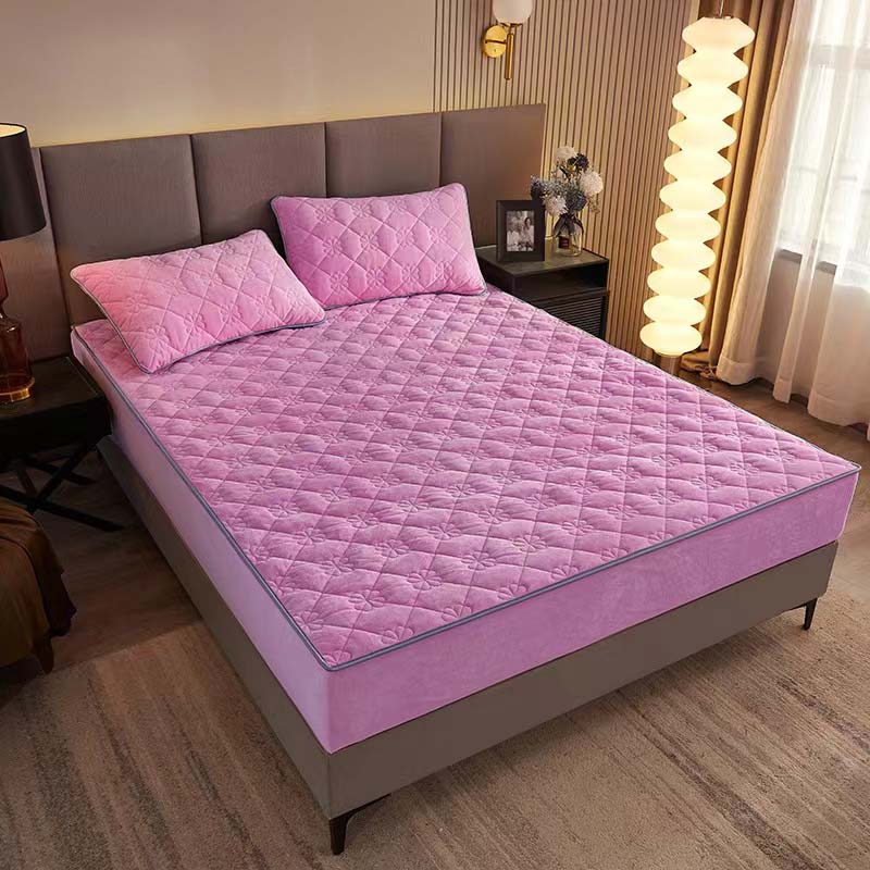 Jednokolorowy, królewski, rozmiar Queen, miękki, ciepły, aksamitny pokrowiec na materac, gruby, koralowy polar, pikowany, prześcieradło z dopasowaną gumką, nie zawiera poszewki na poduszkę