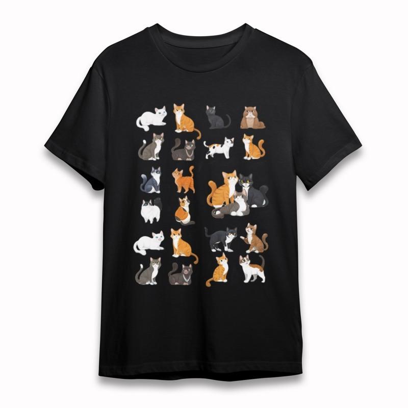 Women's Plus Size Round Neck Classic T-Shirt Colorful Cartoon Cats Pattern Tee