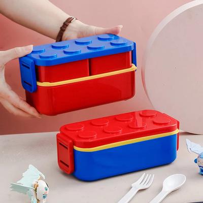 1050/1300 ml Baustein-Lunchbox mit Geschirr, tragbare doppelwandige Bento-Box für Studenten, Büro, Obstsalat, versiegelte Box