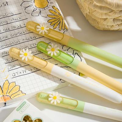 4 Stück Zartes und Romantisches Gelstifte-Set, Drehbarer Gänseblümchen-Clip, Schnelltrocknende Schwarze Tinte zum Schreiben Studentenschule