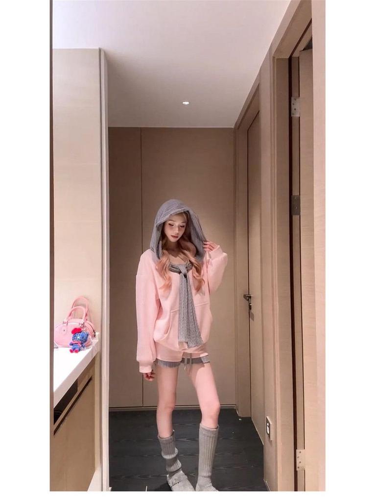 2026 Korean Pink Long-Sleeve Outfit Set for Women - Autumn/Winter Stylish Suit