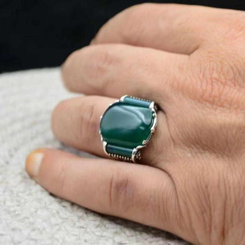 Ледяной Хризопраз Супер Доминирующее Мужское Кольцо, Нефритовое Нефритовое Кольцо, Мужской Палец Нефрит no. 9