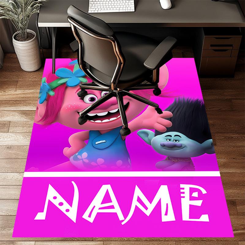 Custom Trolls Mat Personalized Name, Polyester Washable Indoor Entryway Rug, Gift for Christmas, Easter, Thanksgiving Day