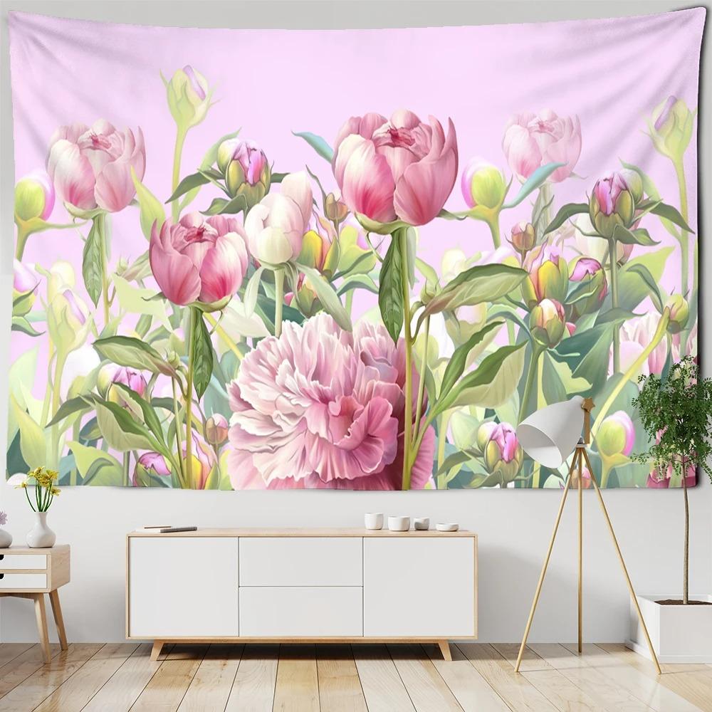 Розовые цветы Романтический цветочный узор Гобелен Спальня Гостиная Гобелен Украшение стены дома Гобелен 100x75cm