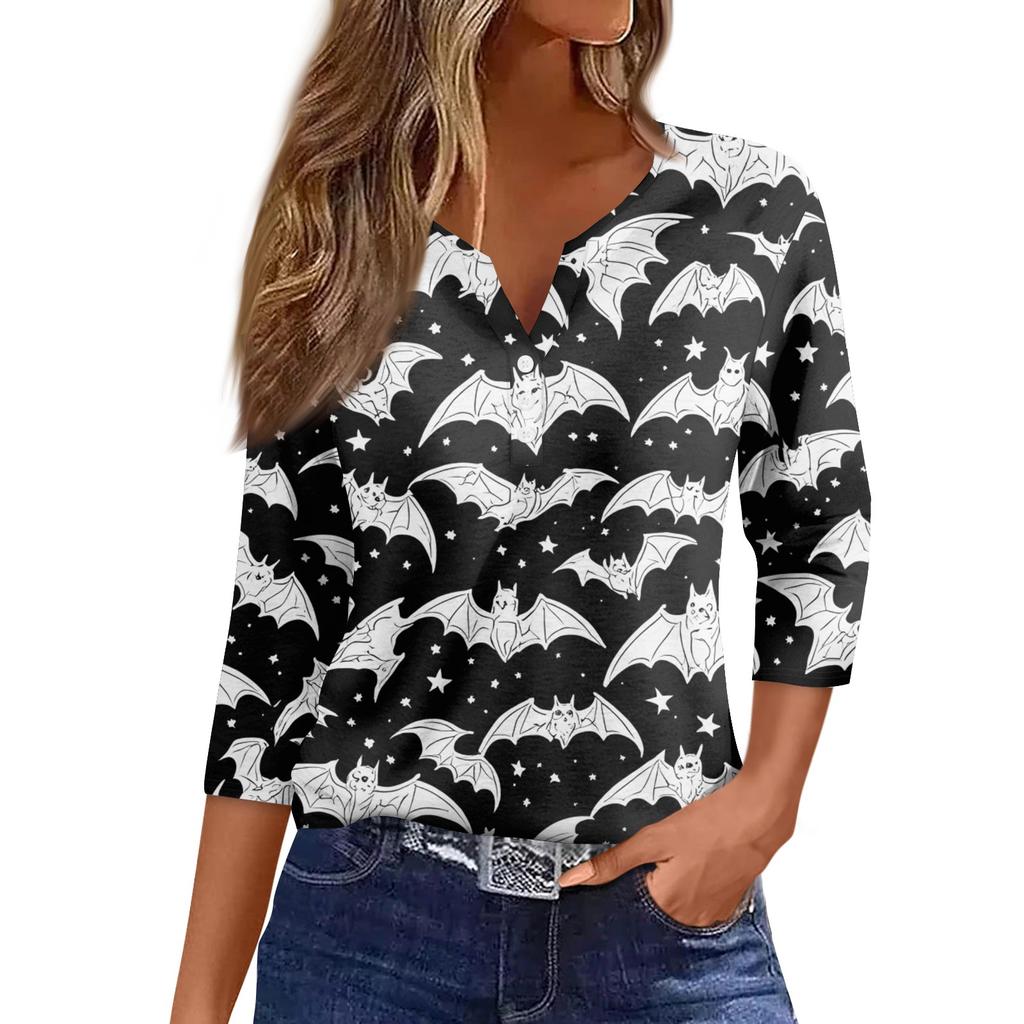 Women's Casual Fashion Sexy Comfortable V-Neck Halloween Seven Sleeve Top