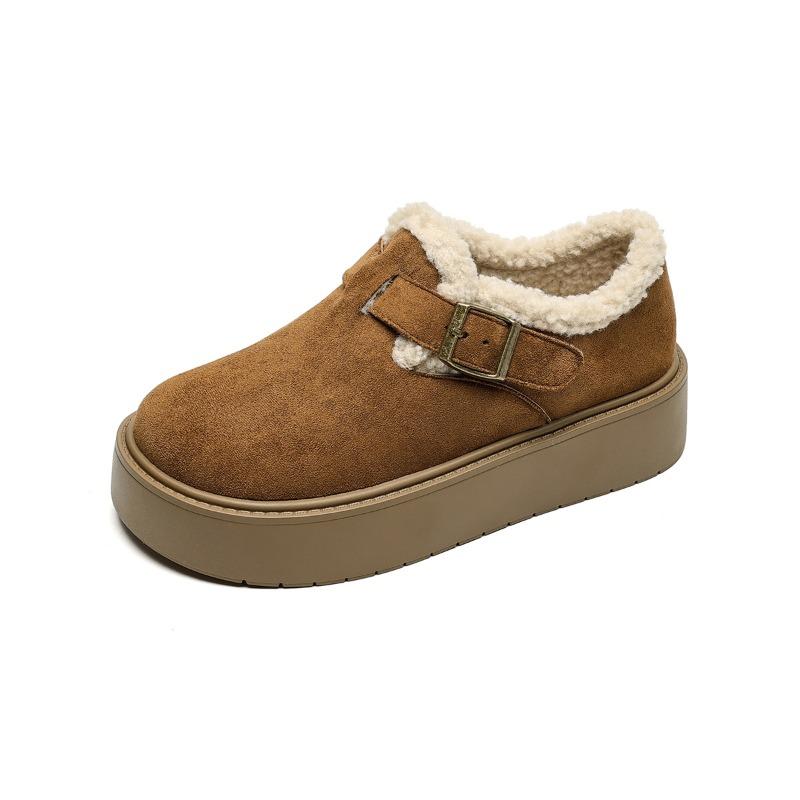 Winter Pelzschuhe Damen Slipper Warme Baumwollschuhe Dicke Sohle 4,5cm Rutschfest Modemarke Damen Winterschuhe Weich Übergröße 42