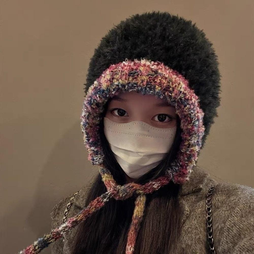 Soft Plush Pullover Hats Windproof Knitted Warm Hat Fashion Fluffy Beanie Hat  Cycling Riding