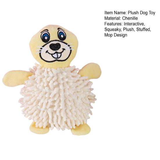 Squeaky Plush Dog Toy Mop Animal Design Stuffed Crinkle Pet Chew Toy Interactive Puppy Teething Toy for Small Dogs