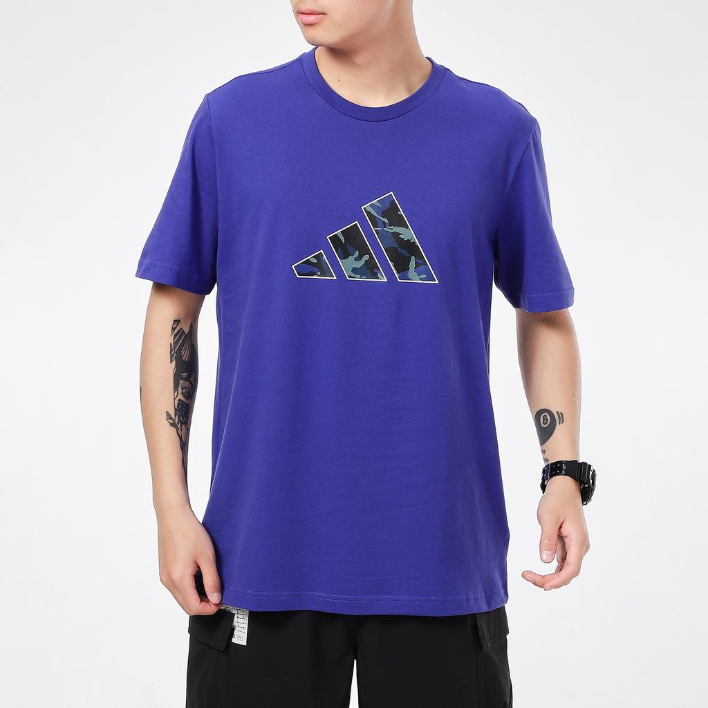 Adidas T Shirts Men's Purple Crew Neck Moderate Straight Fit GP0850