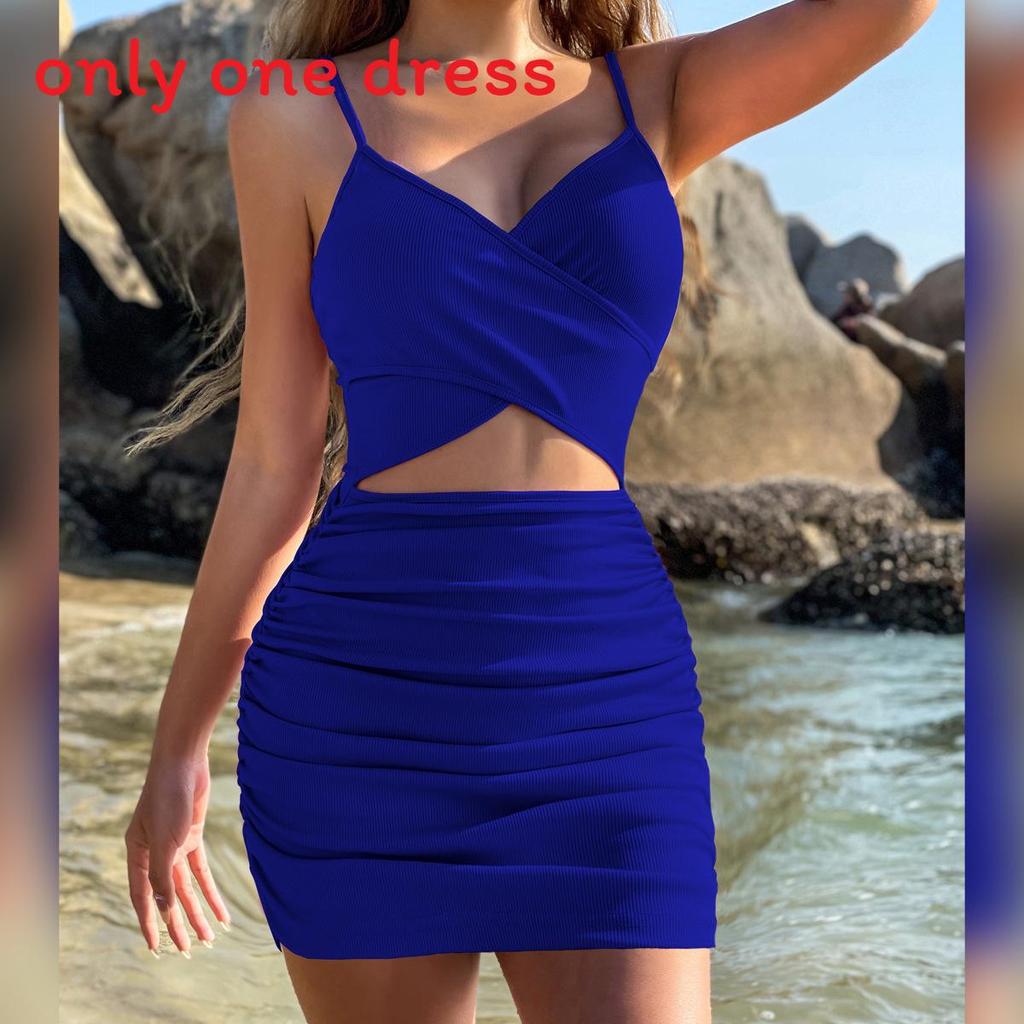 Gestreiftes Spandex-Ärmelloses Kleid mit Kreuzrücken für Damen im Streetwear-Stil