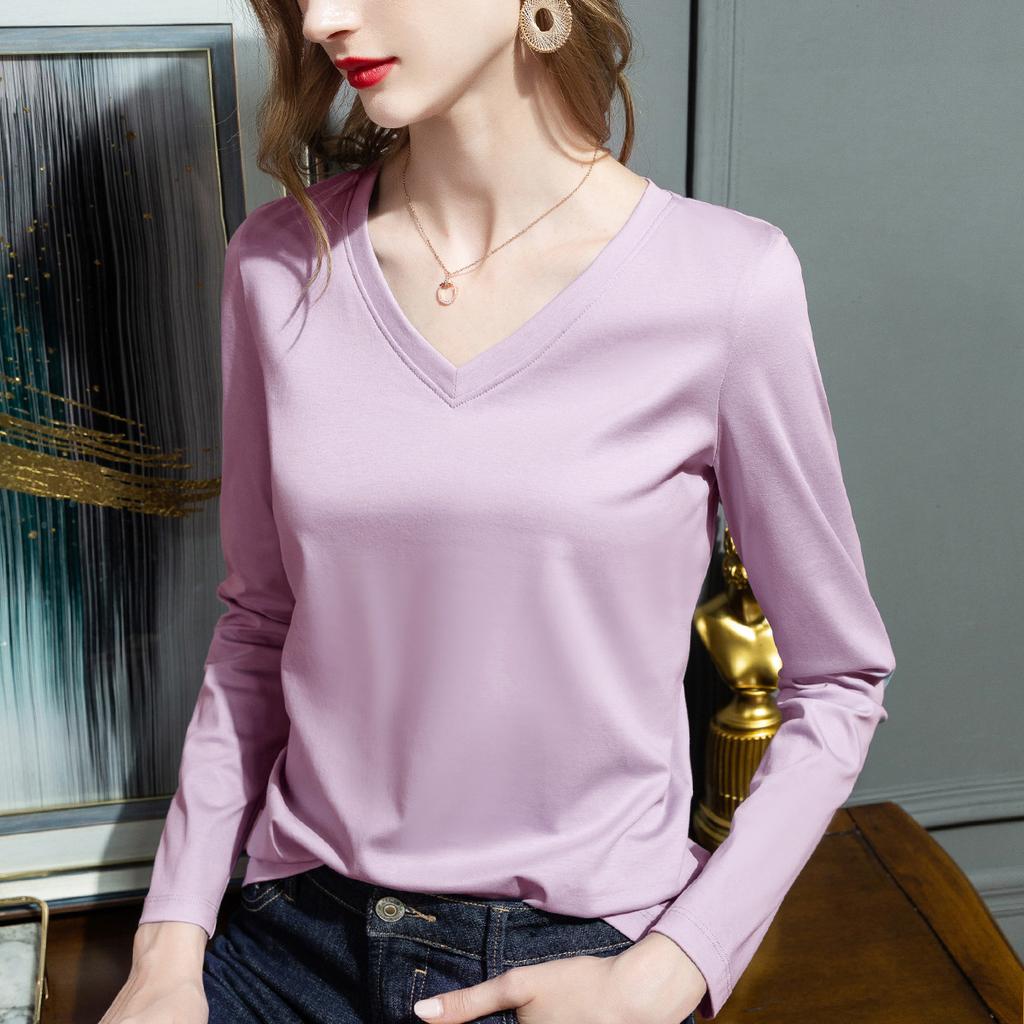 Refined Cotton Women's New Autumn Simple Pullover Loose Double-sided Mercerized Cotton Long Sleeves