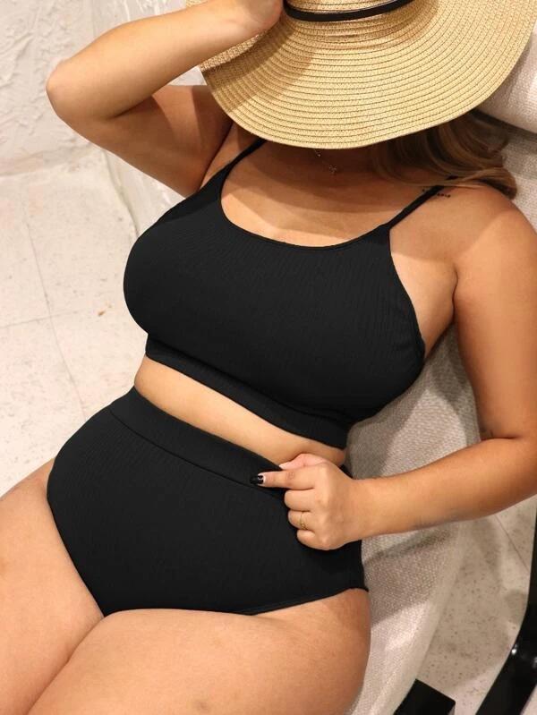 2025 Übergrößen Damen Neckholder Bikini - Einfarbiger Urlaubsbadeanzug