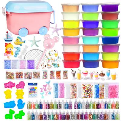 Schleim-Kit, Kristall-Ton, DIY-Set, Spielzeug, handgefertigte Werkzeuge, Fischglas-Perlen, Fruchtscheiben, buntes Schaumkonfetti, enthält 24 Stück, flauschiger Kristall-Ton-Schleim für