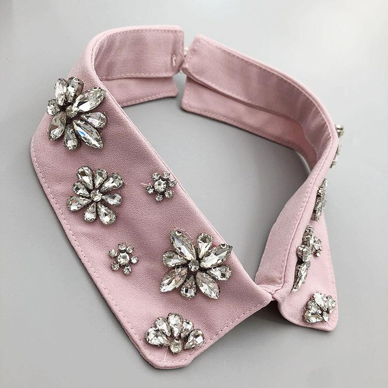 Retro Rhinestone False Collar Neckline Women Lapel Fake Collar Woman Embroidery Removable Detachable Tie Clothing Accessories