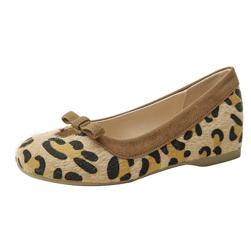 Nová verze zvýšení vnitřní výšky leopardí potisk měkký povrch baletní babička Mary Jane malé kožené boty lehký ústí stříbrné lodičky dámské