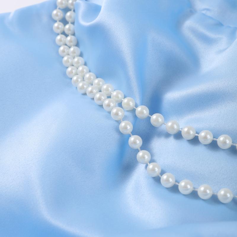 Blue Pearls Pleated Strapless Dress Women's Sexy Backless Lace Up Sleeveless Dresses Irregular Hem