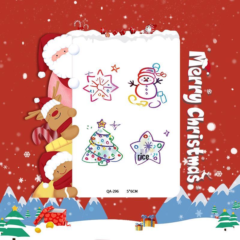 Popular Cartoon Christmas Temporary Tattoos for Kids - Cute Santa and Snowman Sticker Set
